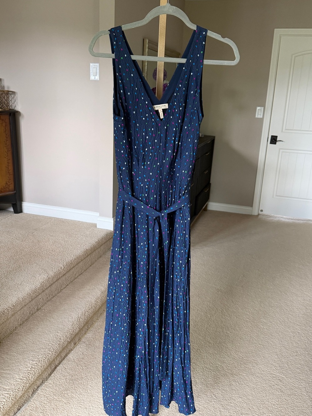 Rebecca Taylor Navy Maxi Dress with Multicolor Dot Print